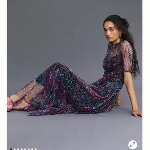 Anthropologie Maeve Ruched Floral Maxi Dress Size M